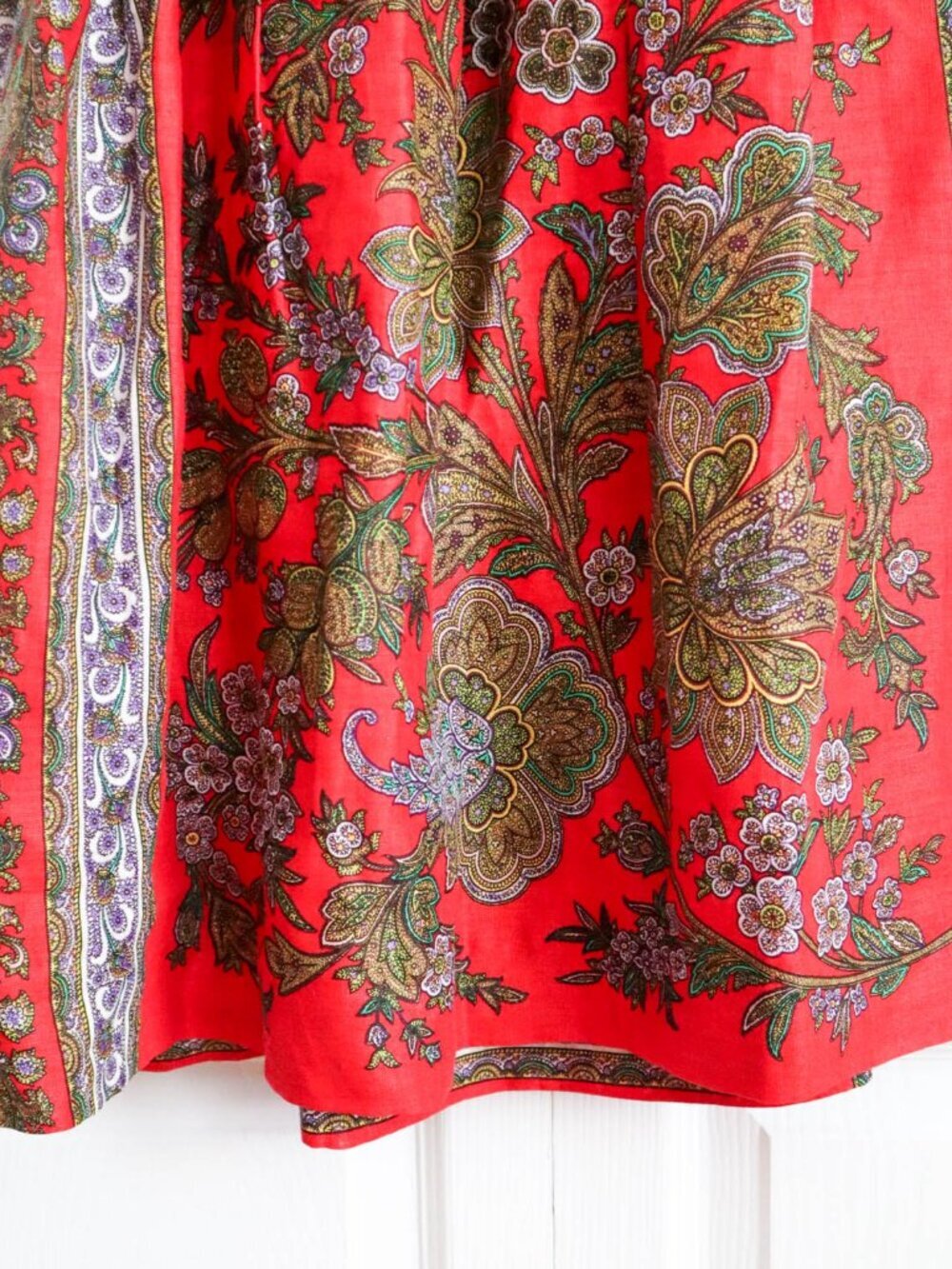 Vtg Carroll Reed A-Line Midi Skirt Sz 6 Red Floral Paisley Boho Hippie 70s USA - Picture 5 of 8